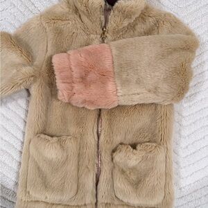 Jessica Simpson Faux Fur Kids Jacket - Tan and Pink